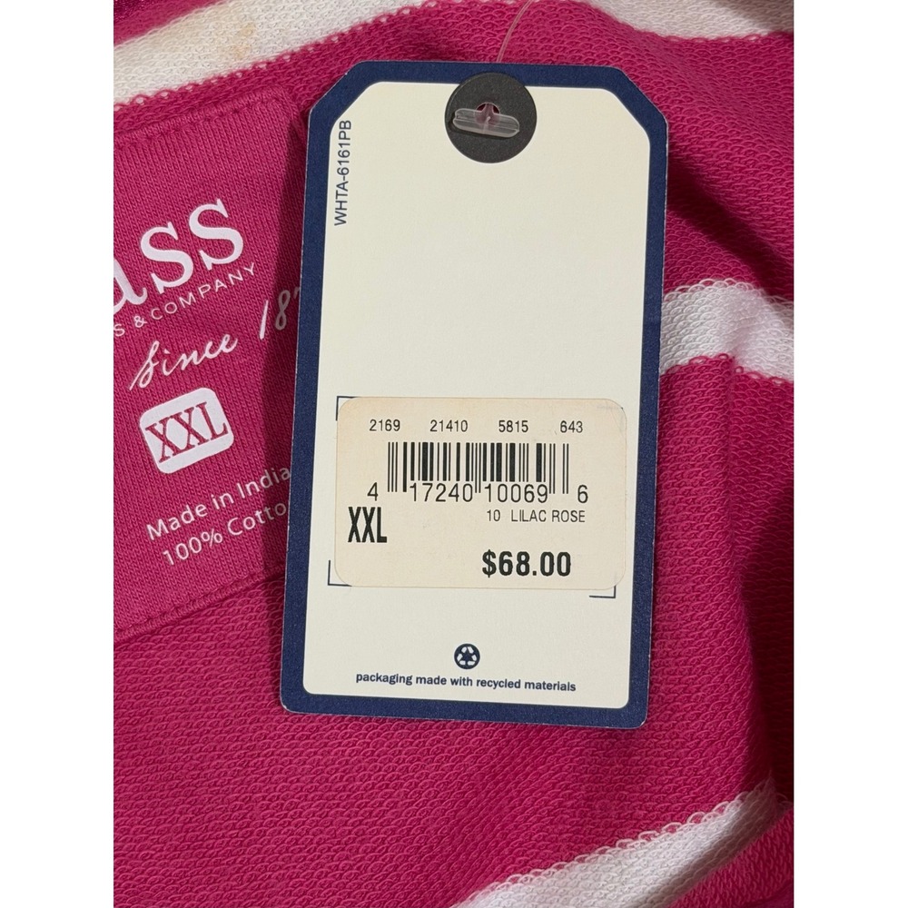 G.H. Bass Womens XXL Zip Up Hoodie Lilac Rose Pink White Striped 100% Cotton NEW - Picture 5 of 7